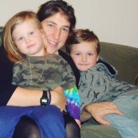 Mayim Bialik's two sons Frederick Heschel Bialik Stone and Miles Roosevelt Bialik Stone.